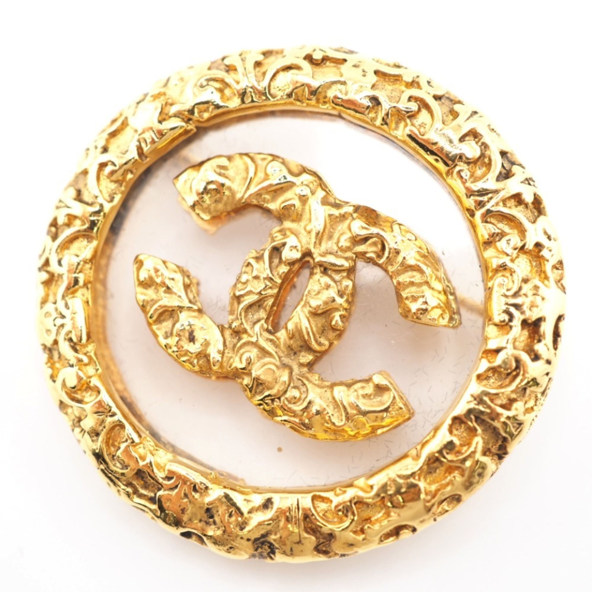 Chanel CHANEL Lava Coco Mark Brooch Gold Women's