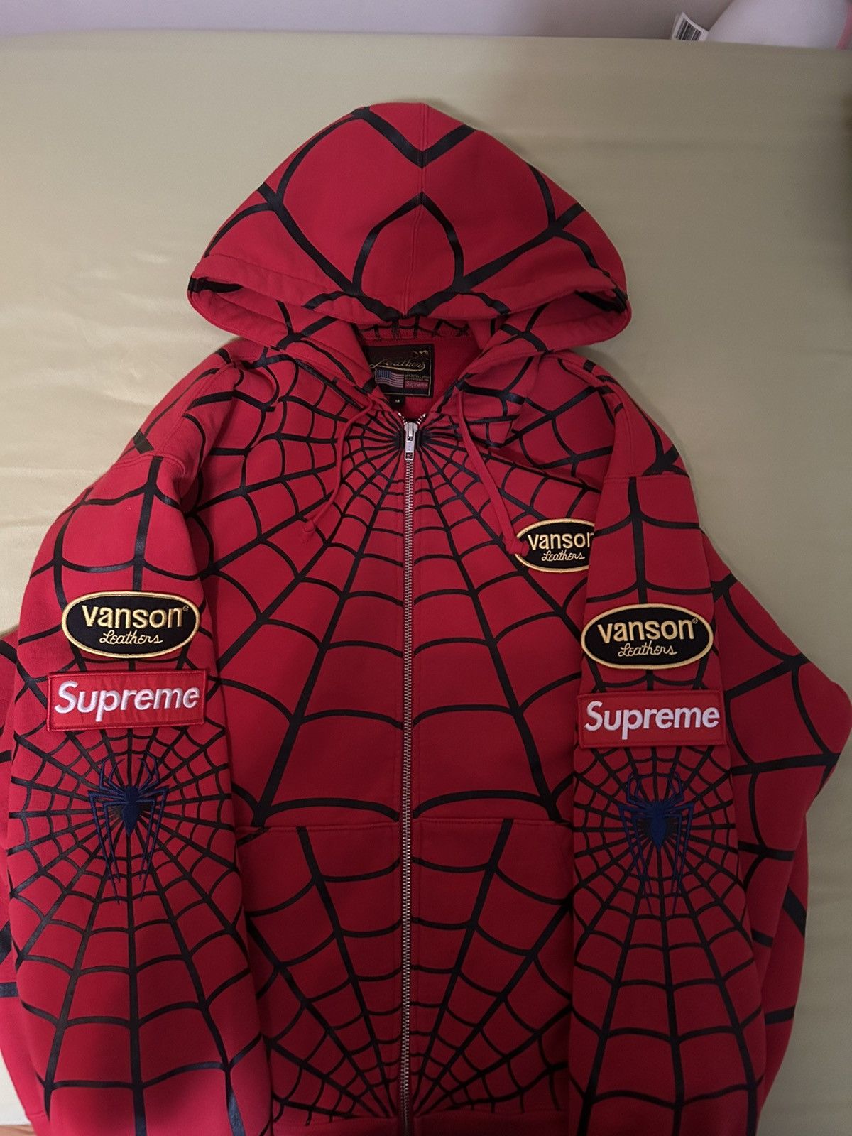 Supreme × Vanson Leathers Supreme Vanson Leather Spider-Man Hoodie