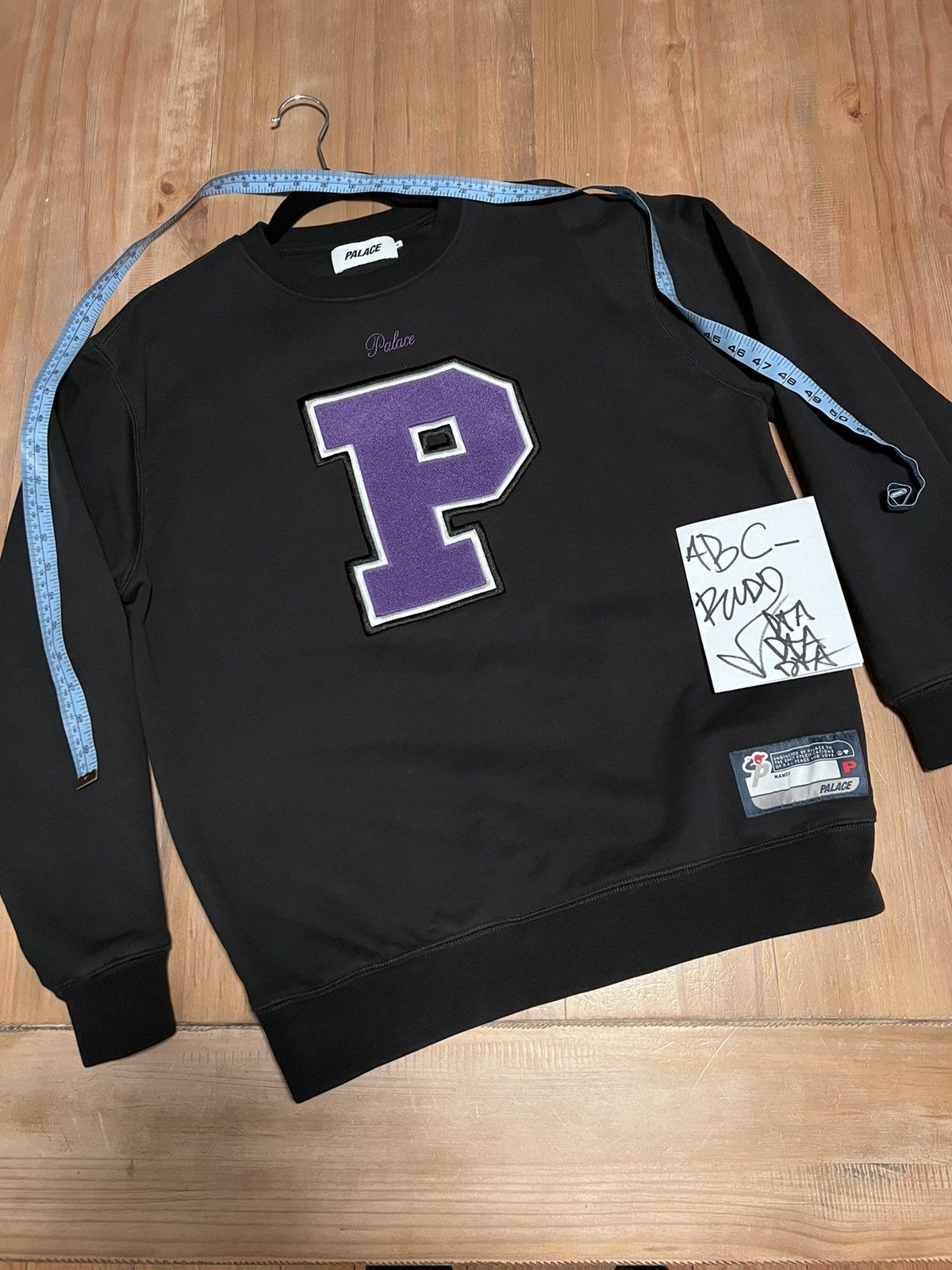 image of Palace Chenille Varsity Crew M Black/purple, Men's (Size Medium)