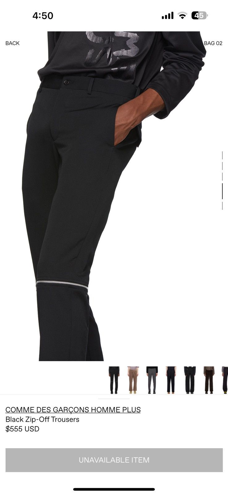 Comme des Garcons Homme Plus Black Zip-off wool trousers Size US 31 - 7 Thumbnail