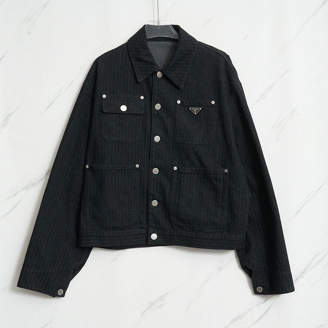 Prada Prada Men's Logo Herringbone Denim Jacket Size US M / EU 48-50 / 2 - 1 Thumbnail