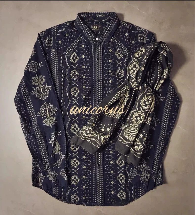 RRL Ralph Lauren RRL Ralph Lauren Black Cashew Blossom Western Shirt Size US S / EU 44-46 / 1 - 7 Thumbnail
