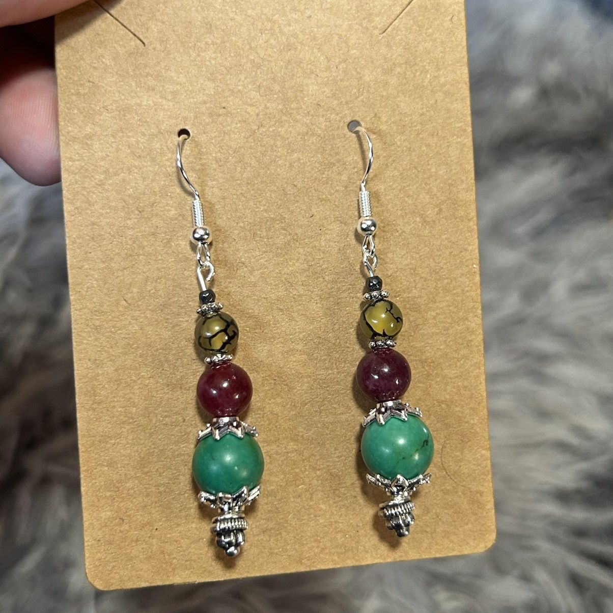 Handmade Handcrafted genuine stone garnet dragon vein earrings Size ONE SIZE - 2 Thumbnail