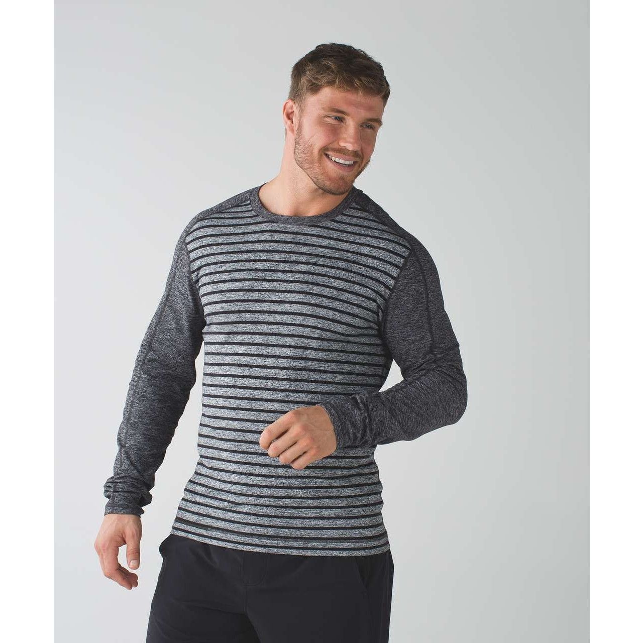 Lululemon Lululemon Surge Warm Crew T-Shirt Stripe Dark Slate Black Size US XL / EU 56 / 4 - 1 Thumbnail