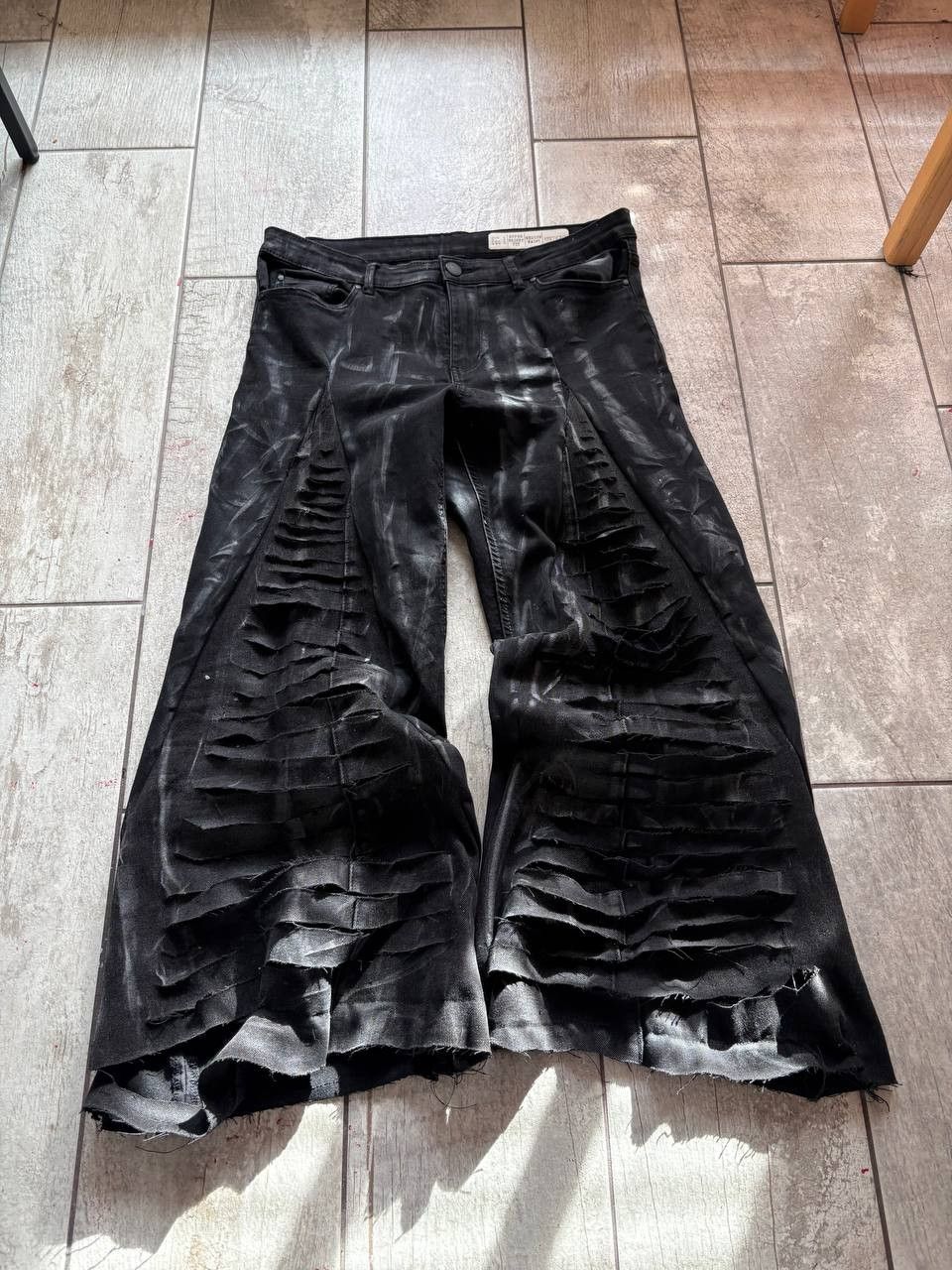 Japanese Brand Custom Black Baggy Distressed Jeans Painted Wide Leg Size US 31 - 1 Thumbnail