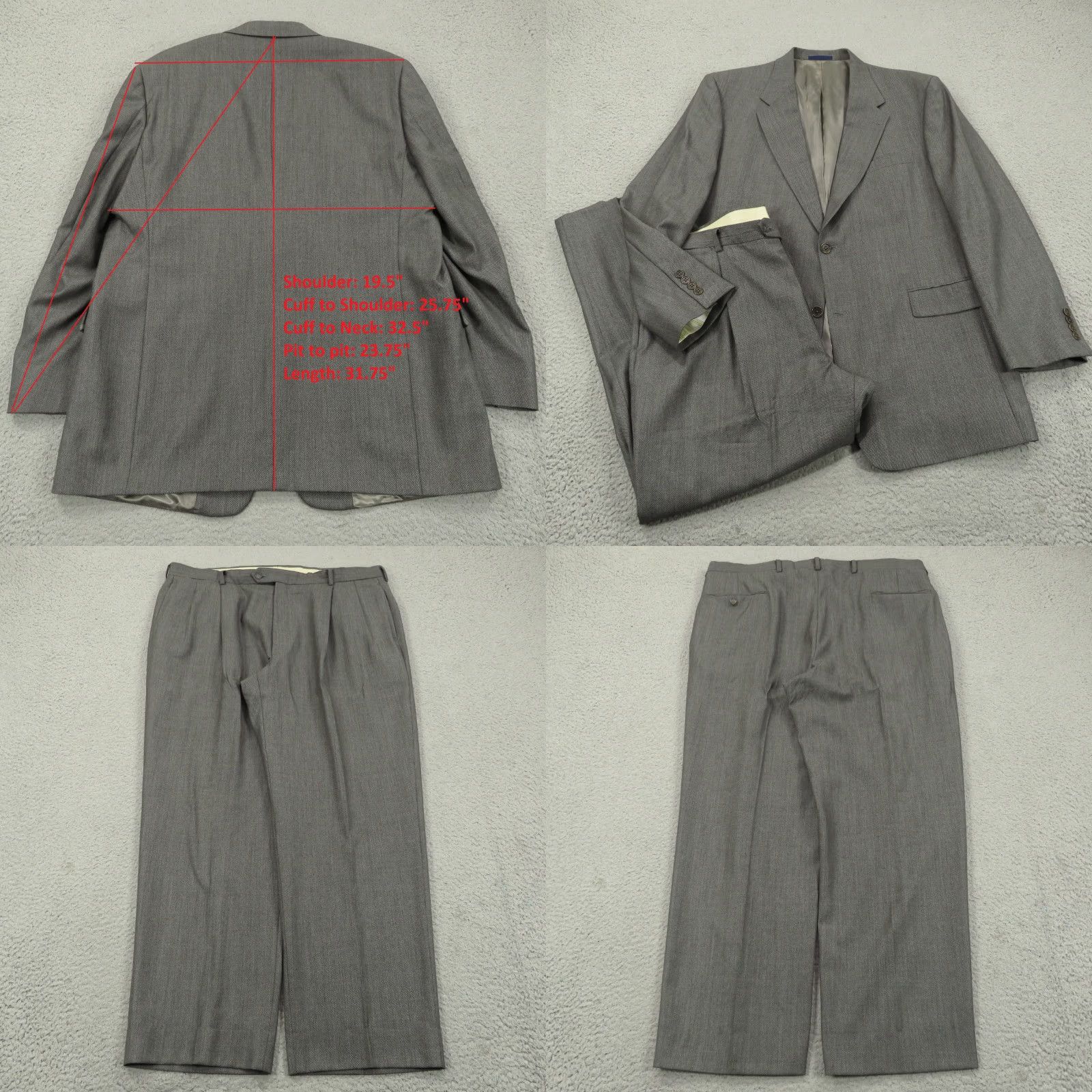 Loro Piana Daniel Cremieux Suit 44R Charcoal Loro Piana Birdseye Pleated Trousers 38x30 Wool 2 Piece Men Regular Vintage No Size 44R - 9 Thumbnail