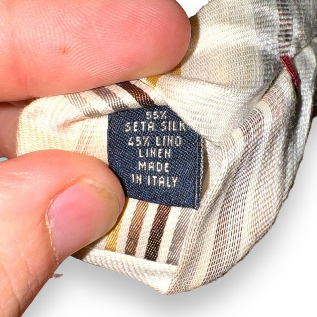 Luciano Barbera Luciano Barbera Tan Striped Handmade Silk & Linen Tie Size ONE SIZE - 5 Thumbnail