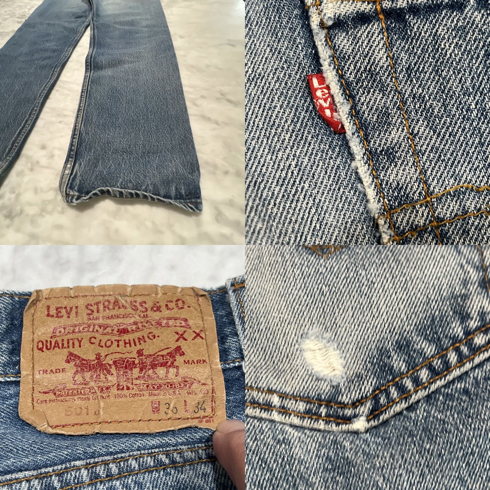 Levi's VINTAGE Levi’s 501 Jeans Men 32x30 Blue Button Fly USA Jeans Classic Distressed Whiskers 5-Pocket Denim 501 Series Mens Size US 32 / EU 48 - 8 Thumbnail