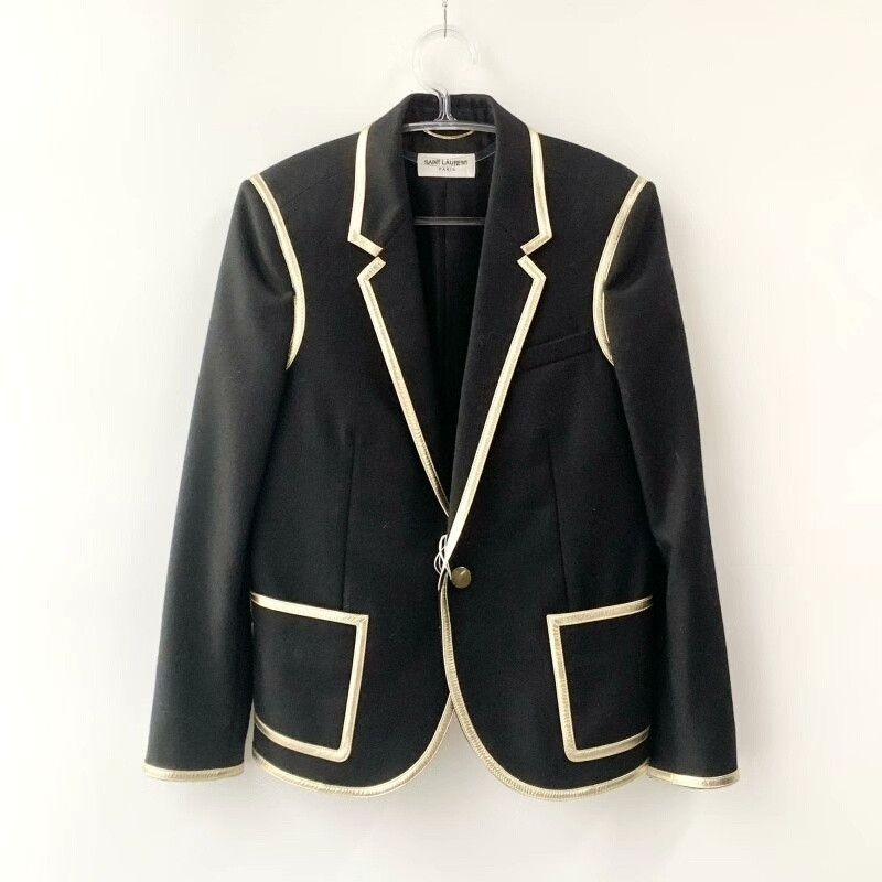 Saint Laurent Paris Saint Laurent Black Gold Trim Blazer Size S / US 4 / IT 40 - 1 Thumbnail