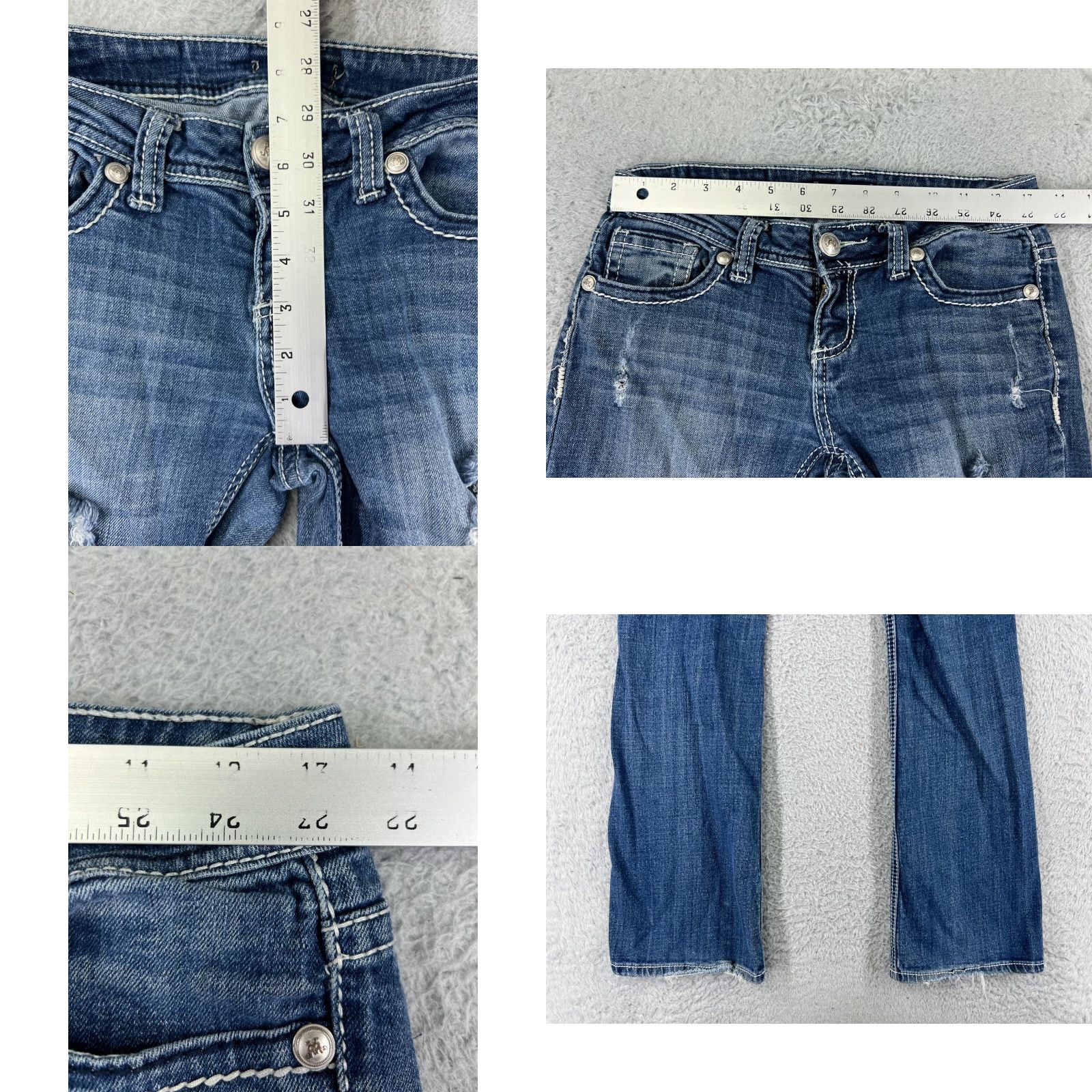 Denime Soundgirl Jeans Womens 5 Blue Denim Flared Distressed Embroidered Rhinestone Cotton Size 27" / US 4 / IT 40 - 9 Thumbnail