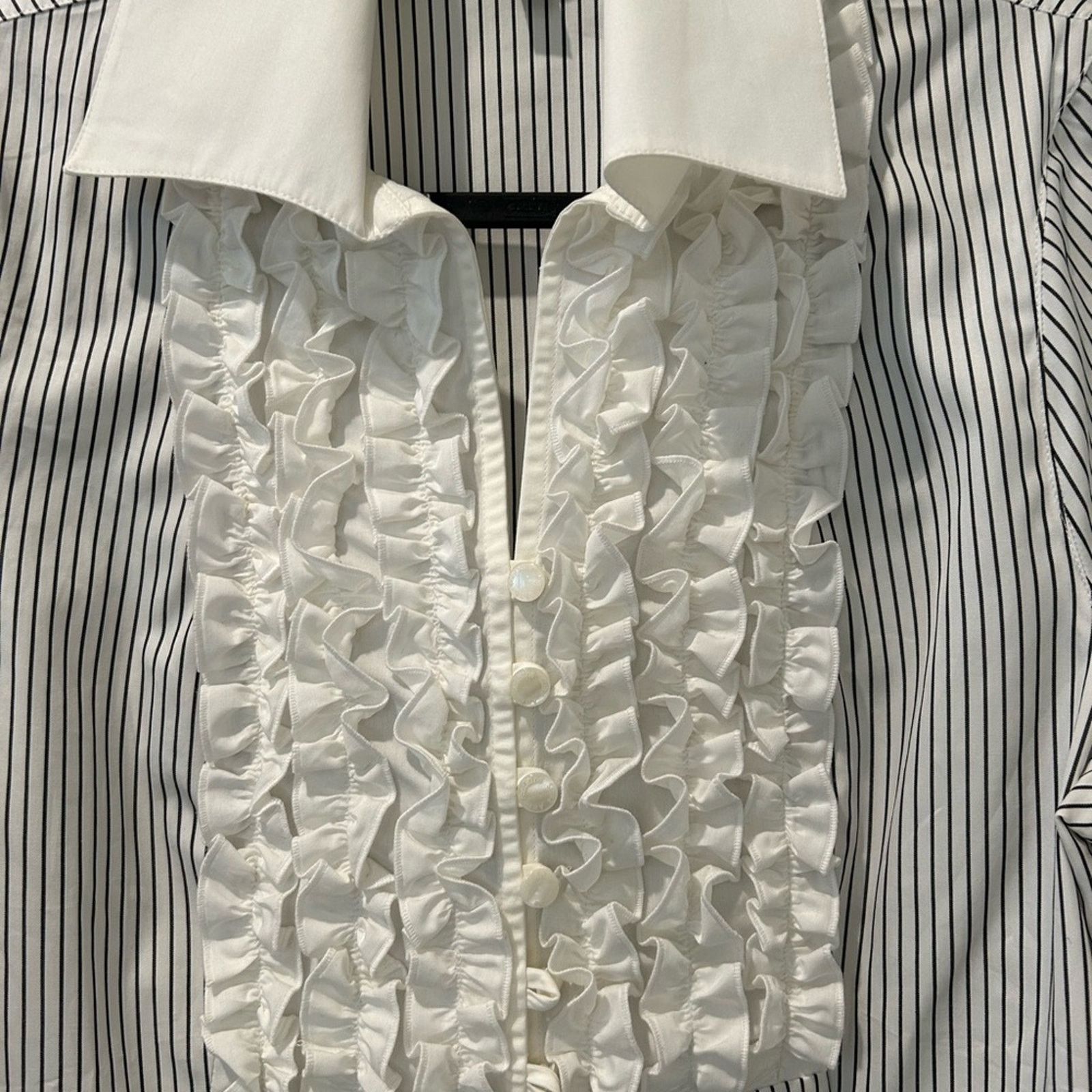 Vintage Anne Fontaine 38 Noana Split Neck Stripe Shirt Black/White Size S / US 4 / IT 40 - 6 Thumbnail