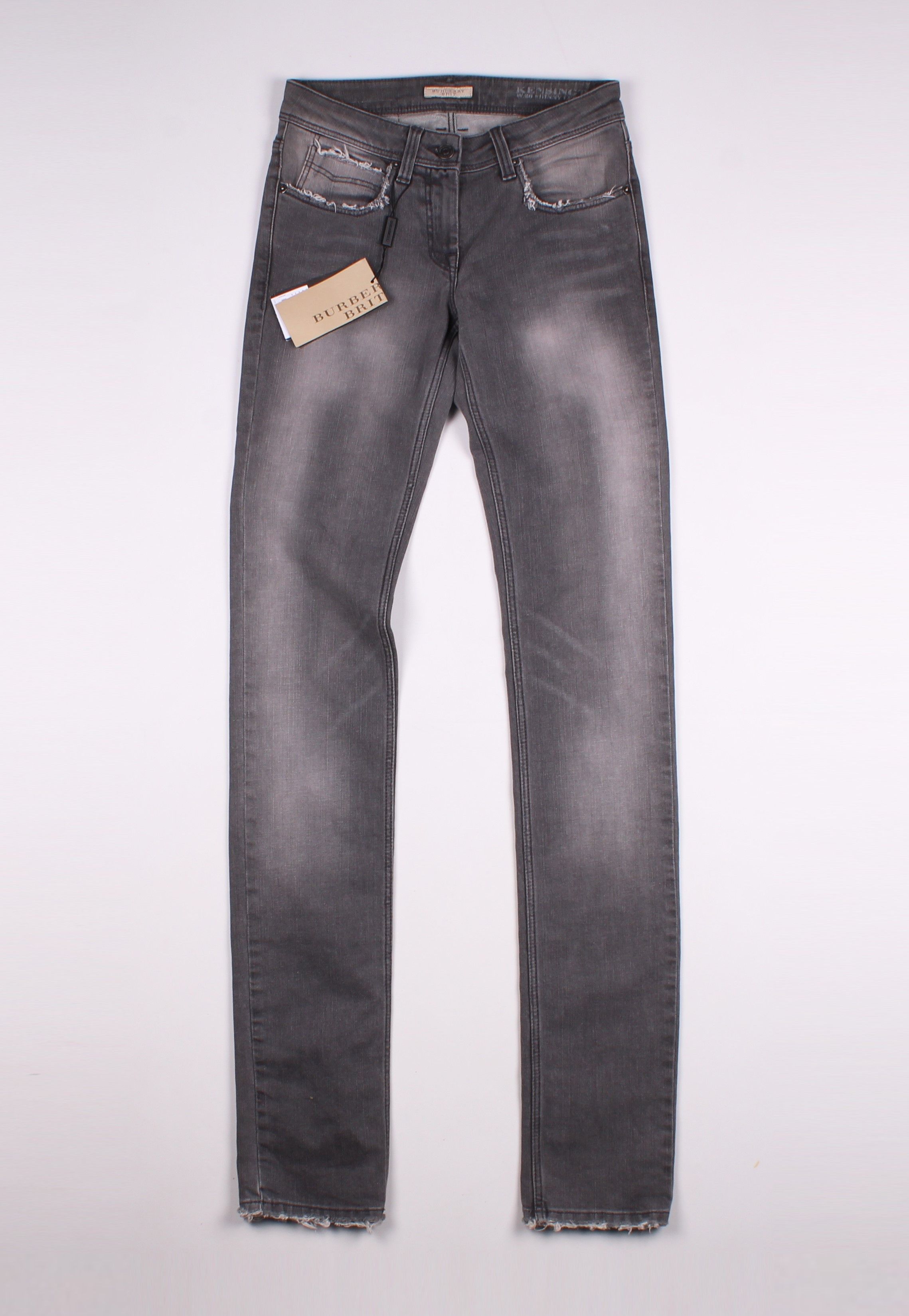 image of Burberry Brit Distressed Grey Skinny Jeans, Women's (Size 26)