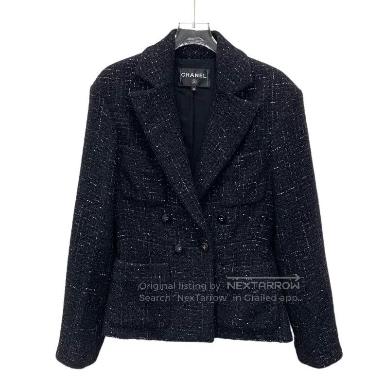 Chanel Chanel Black glitter wool lapel double-breasted long-sleev Size XXS / US 00 / IT 34 - 1 Thumbnail