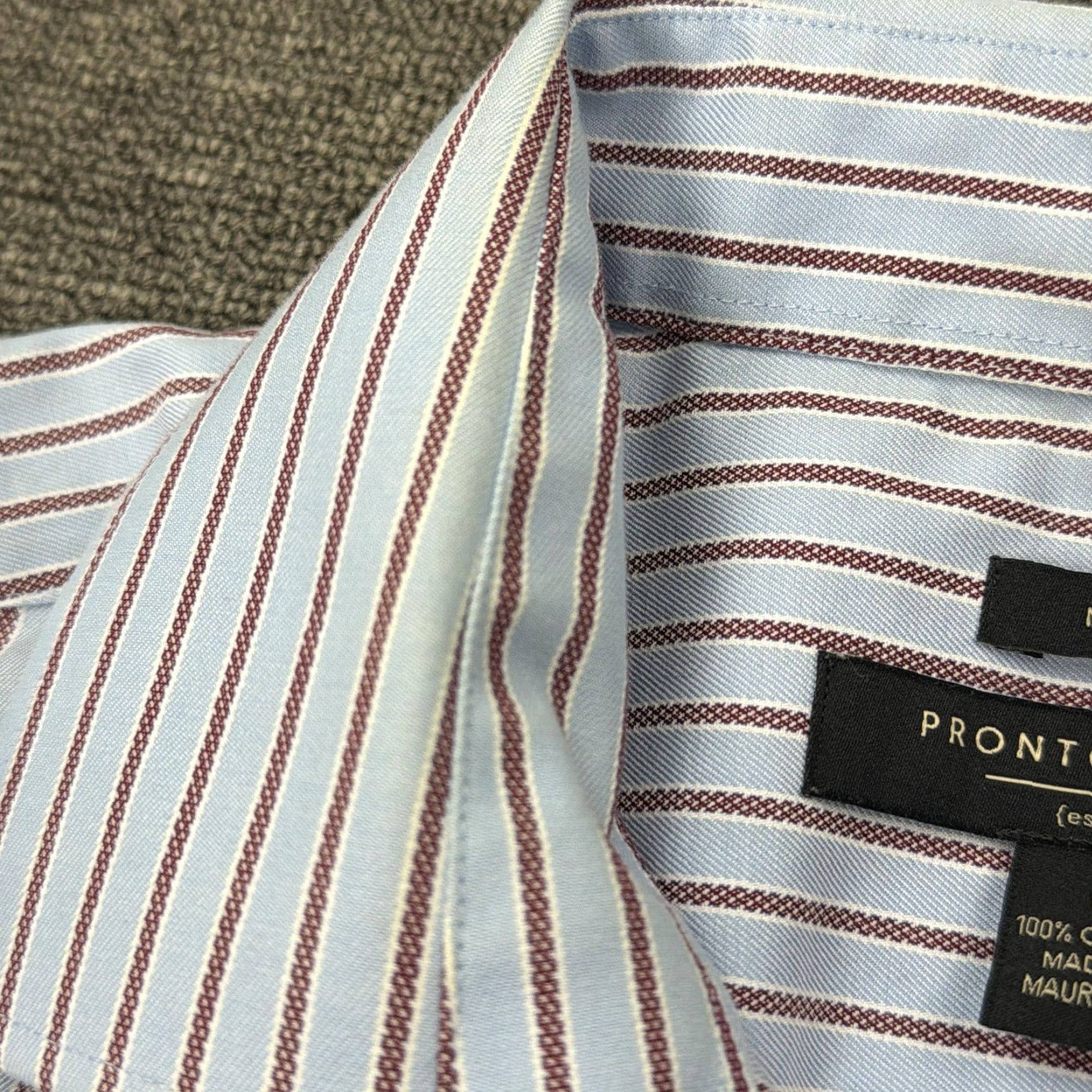 Pronto Uomo Pronto Uomo Shirt Mens Large Blue Stripe Non Iron Dress Button Front Long Sleeve Size 42R - 5 Thumbnail