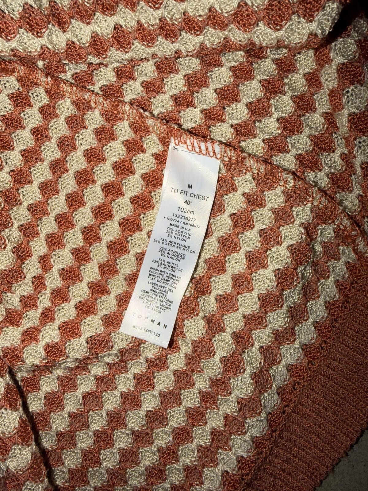 Topman Topman / Crochet Knit Button Up Polo Textured / Rust Size US M / EU 48-50 / 2 - 9 Thumbnail