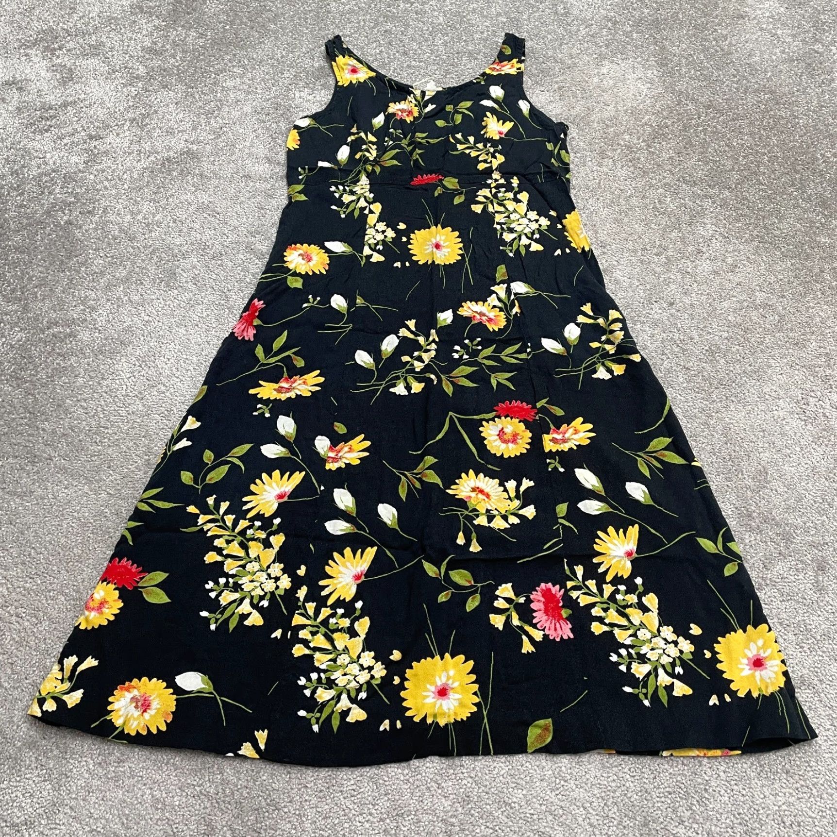 Vintage Unbranded Floral Sleeveless A-Line Midi Maxi Dress Womens 6 Black Rayon Casual Size M / US 6-8 / IT 42-44 - 2 Thumbnail