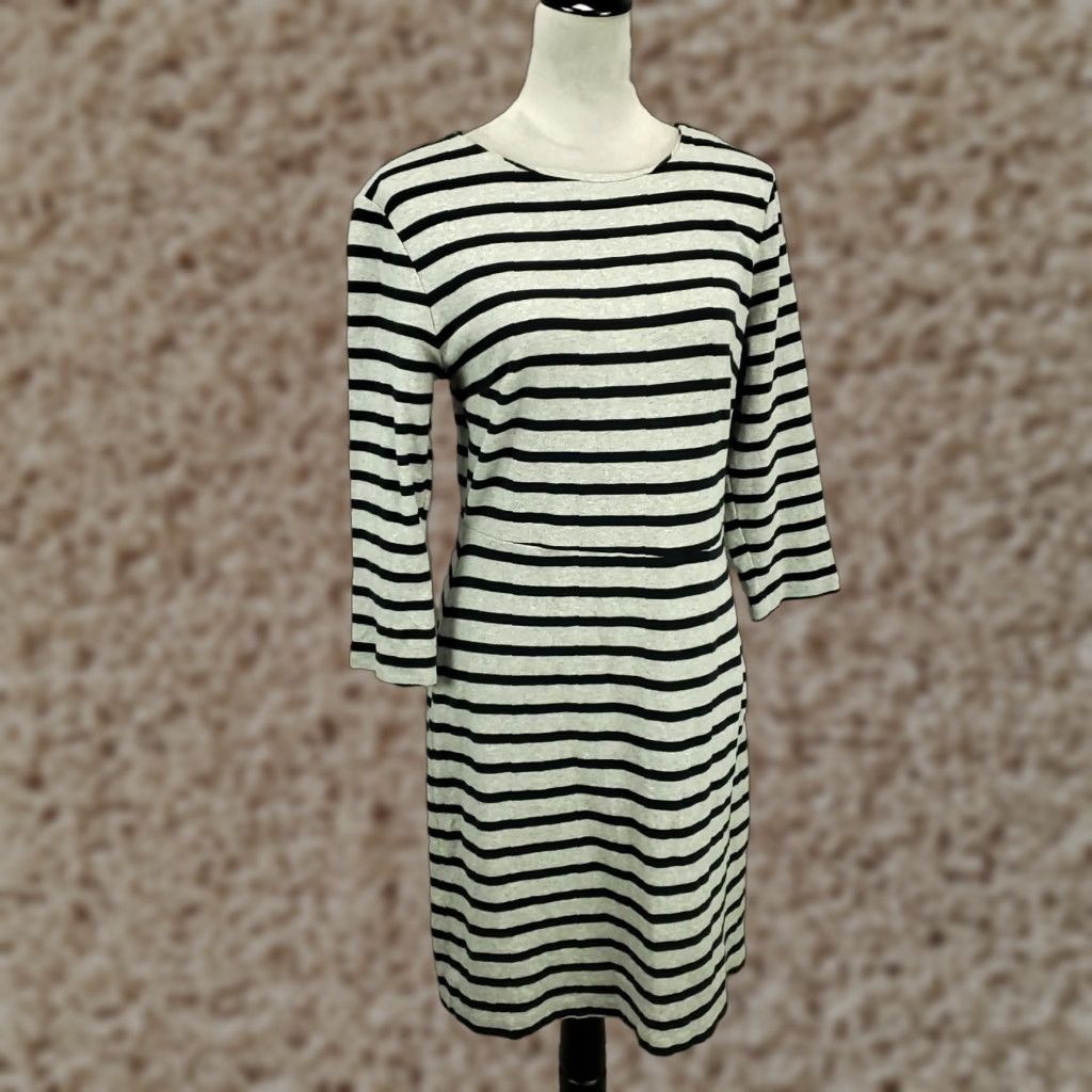 Old Navy OLD NAVY Women's Shift Dress Size Large Gray Striped Knee Length Long Sleeve Zip Classic Casual Travel Size L / US 10 / IT 46 - 1 Thumbnail