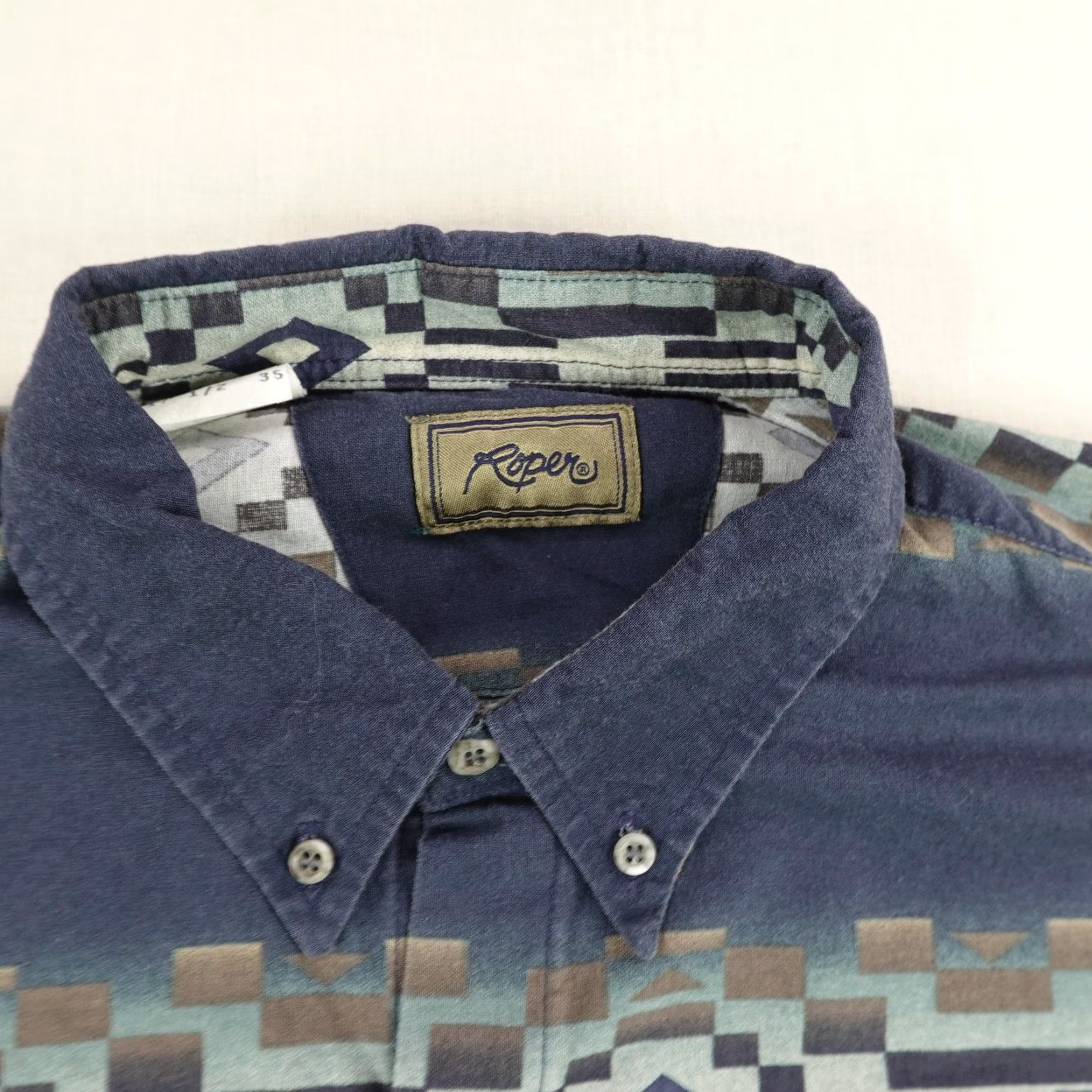 Roper VINTAGE Roper Shirt XL Blue Aztec Western Button-Up Cowboy 90s Mens Size US XL / EU 56 / 4 - 2 Thumbnail