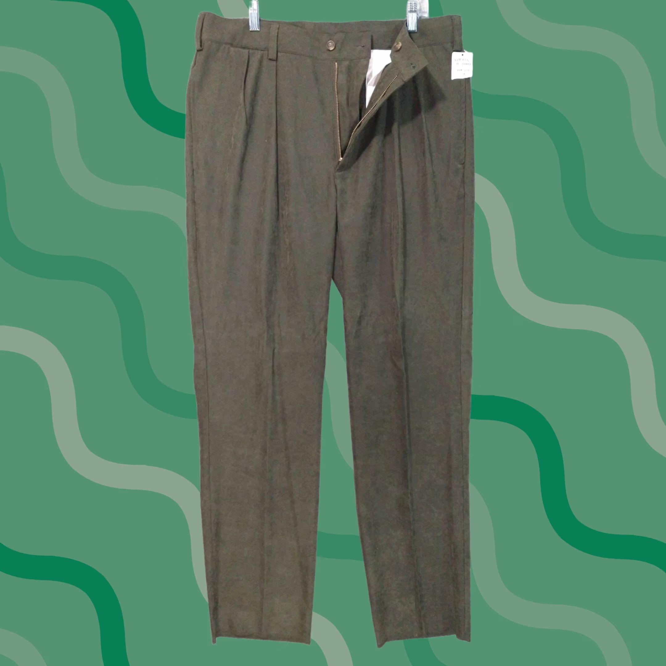 Orvis VINTAGE Orvis Dress Pants Mens 38 x 36 Green Watershed Buckskin Pleated Straight Leg Dress Pants Mens 38 Green Buckskin 90s Preppy Mens Size US 38 / EU 54 - 1 Thumbnail