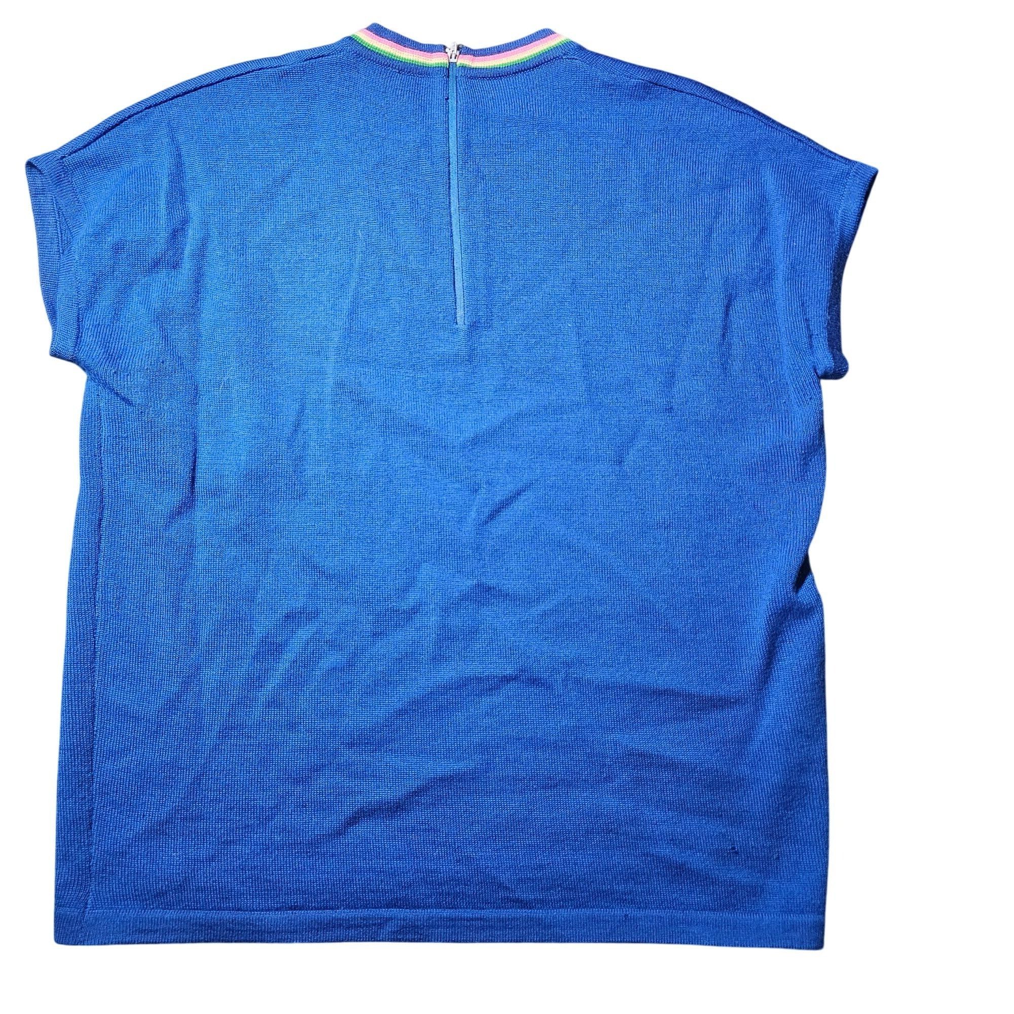 Other Vintage Zado Women's Wool Knit Top Blue Rainbow Trim 14 Retr Size XL / US 12-14 / IT 48-50 - 5 Thumbnail
