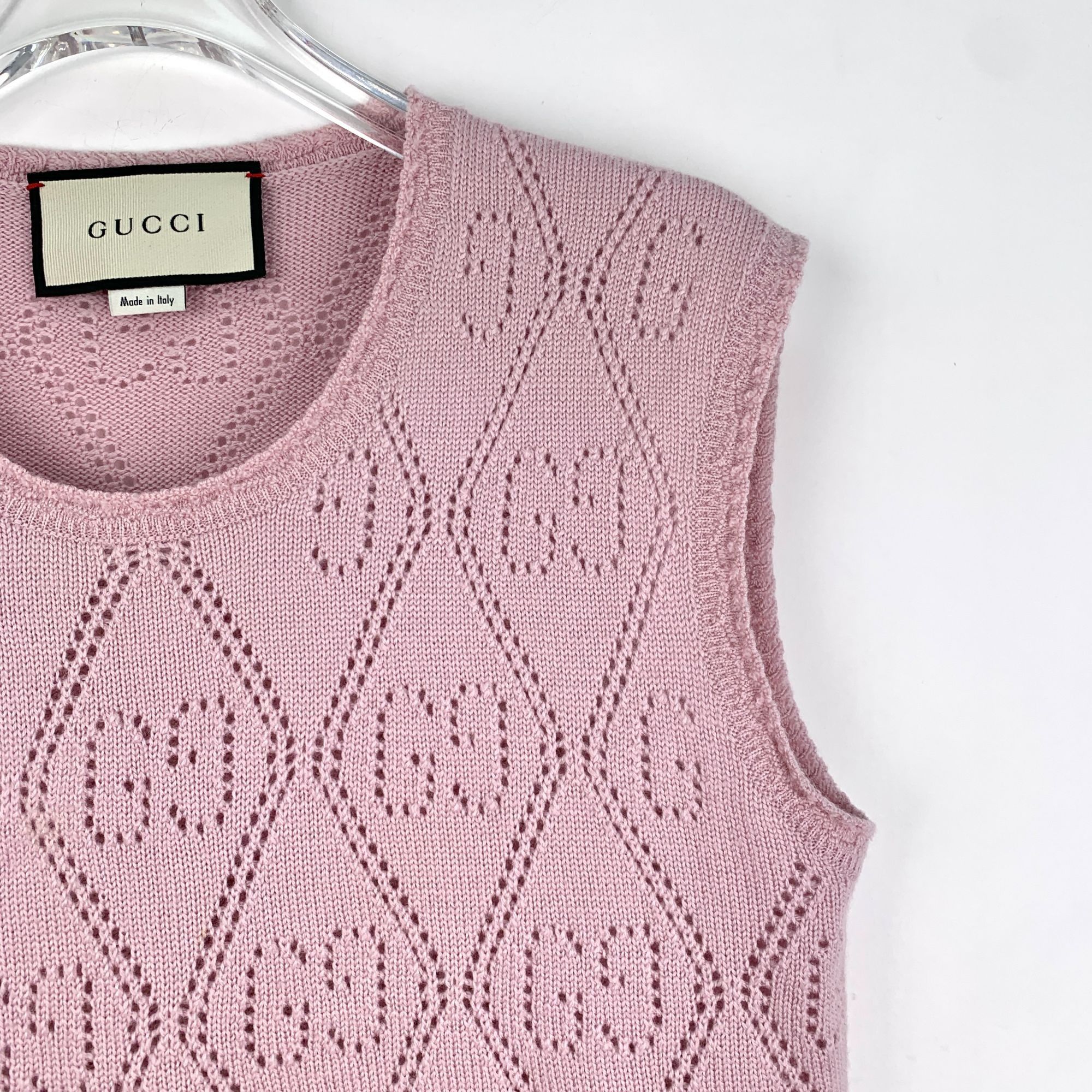 Gucci Gucci Pink Logo Pattern Wool Sleeveless Knitted Vest S Round Size S / US 4 / IT 40 - 6 Thumbnail