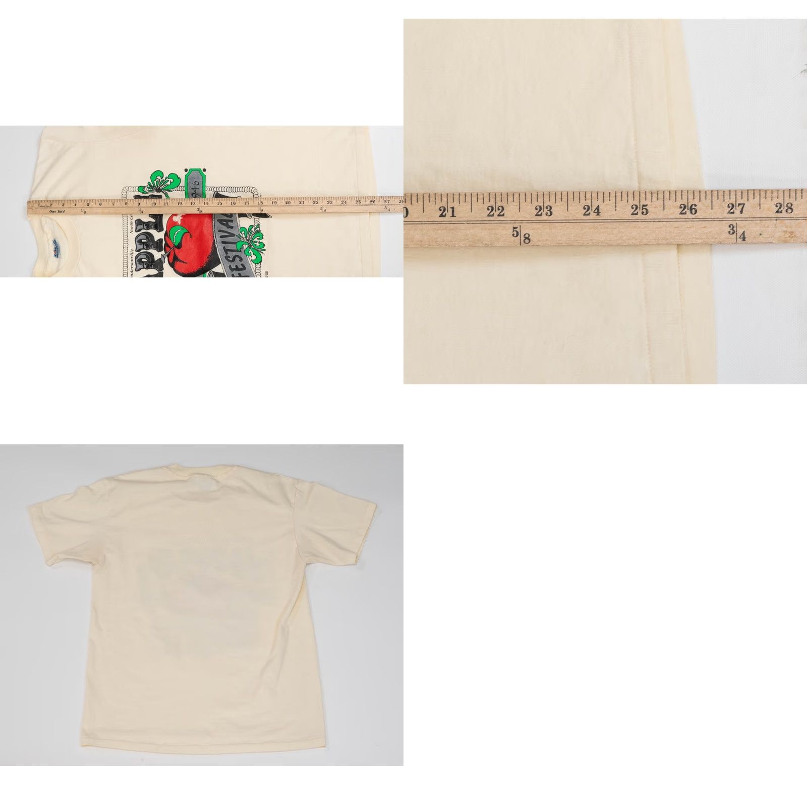 Hanes VINTAGE Hanes Apple Festival T-Shirt Men M Single Stitch NC North Carolina 90s USA Festival Apple Logo Ivory Cotton Crew Neck Short Sleeve Size US M / EU 48-50 / 2 - 9 Thumbnail