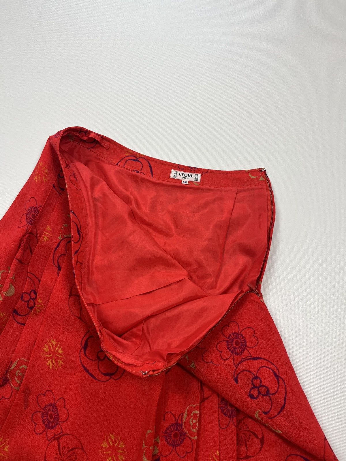 Celine Vintage 80s CELINE Paris Skirt Suit Red Floral Wool Size 40 Size M / US 6-8 / IT 42-44 - 23 Thumbnail