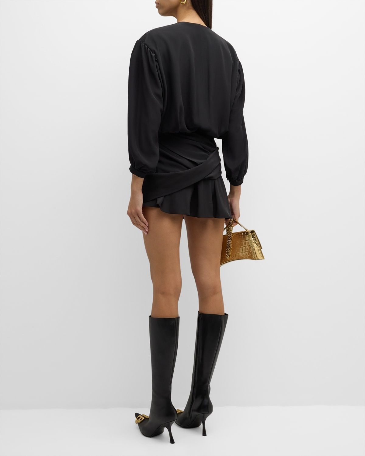 Balenciaga o1y0625 V-neck Mini Dress in Black Size S / US 4 / IT 40 - 5 Thumbnail