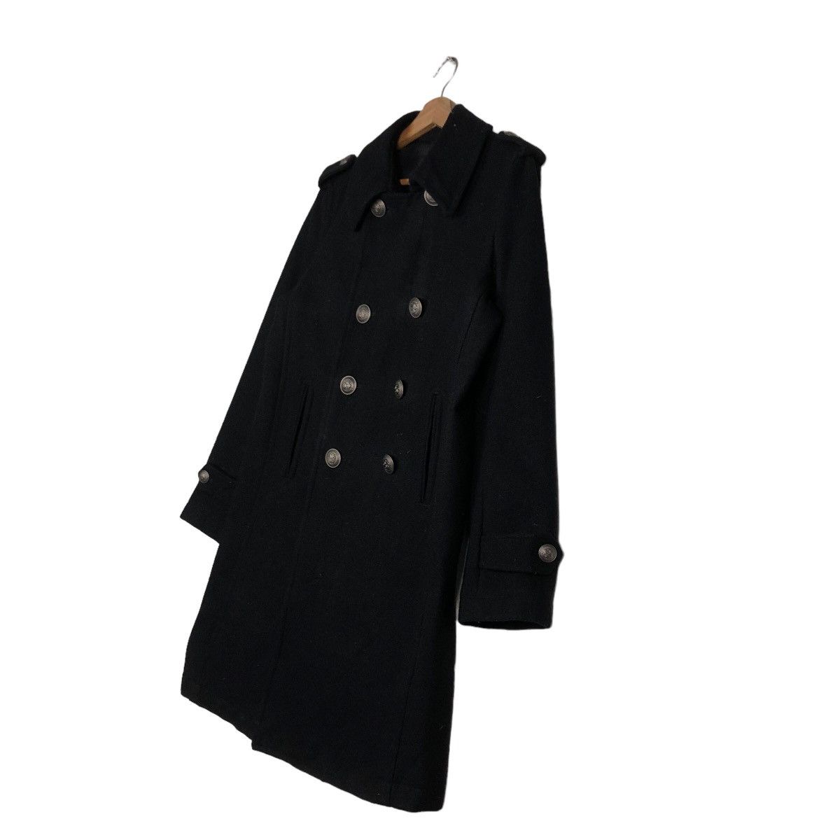 Davit Meursault Japan 🔥Rich Black Double Breast Long Jacket Wool Herringbone Size US M / EU 48-50 / 2 - 2 Thumbnail