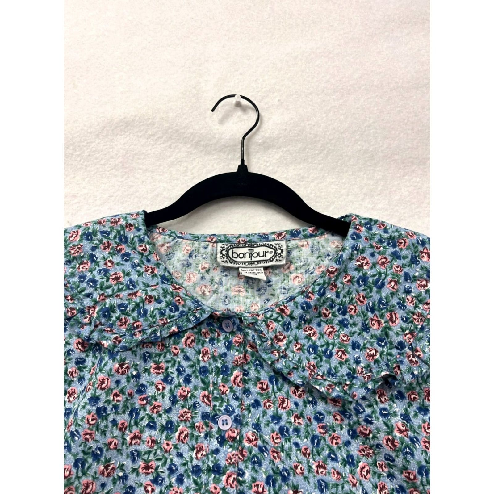 Vintage VINTAGE BonJour Floral Blouse Womens L Blue Puff Sleeve Peter Pan Collar Blouse Size L / US 10 / IT 46 - 5 Thumbnail