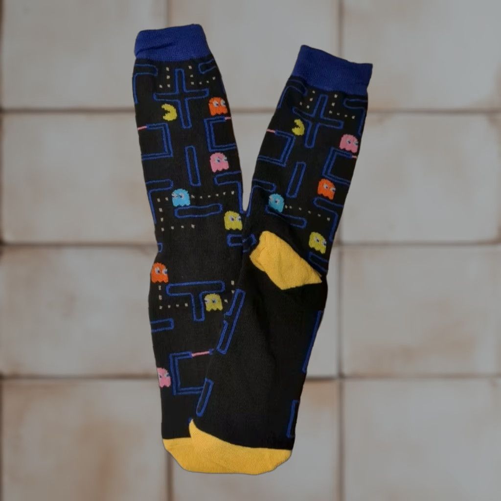 Vintage VINTAGE Pac Man Socks Black Toe Box Cotton Blend One Size Pac ...