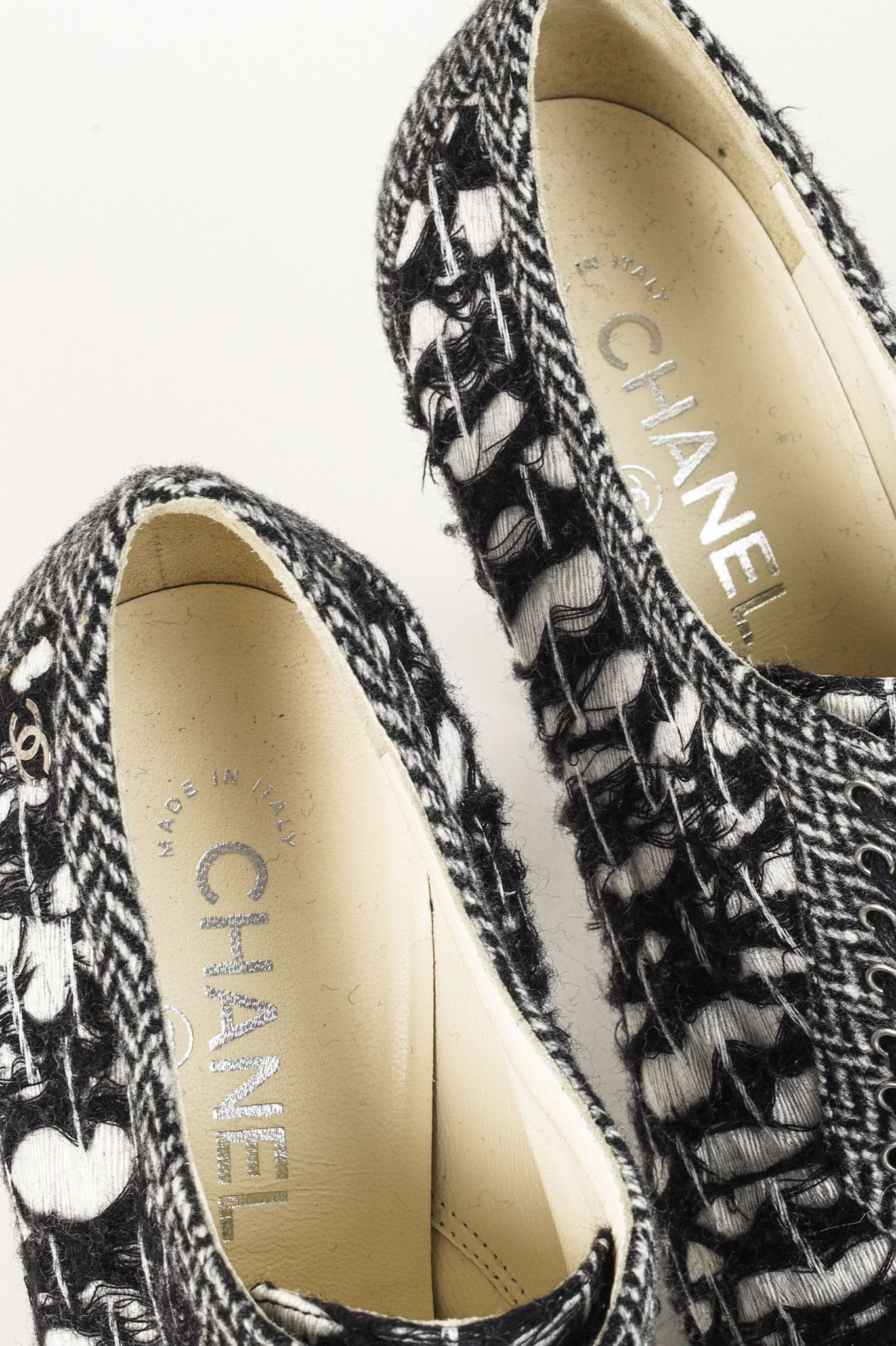 Chanel Chanel G27462 Wool Tweed Lace Up Silver Heel Booties Size US 9 / IT 39 - 12 Thumbnail