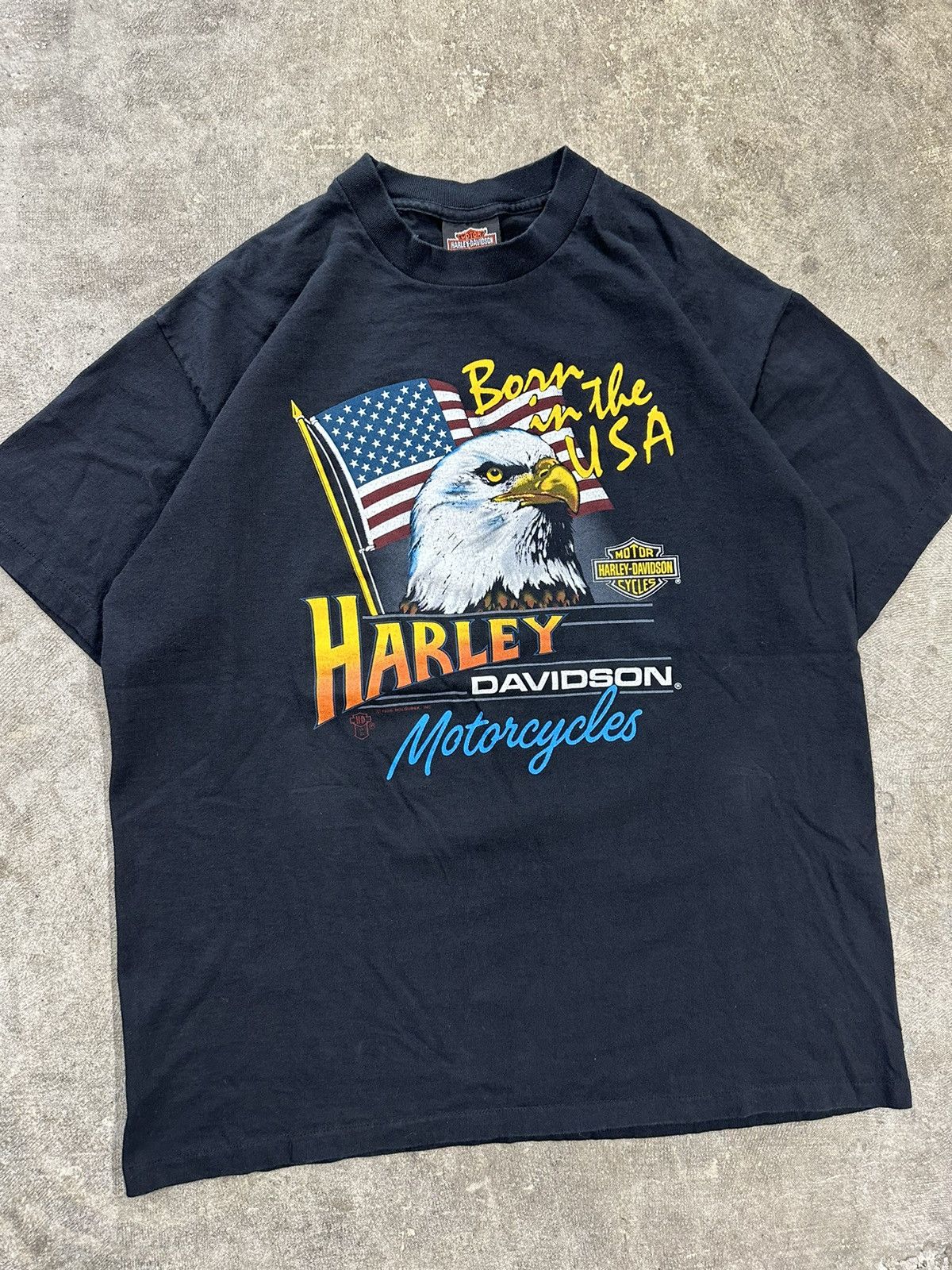 Vintage Vintage 80s Harley Davidson Born In The USA Biker T-Shirt Size US L / EU 52-54 / 3 - 3 Thumbnail