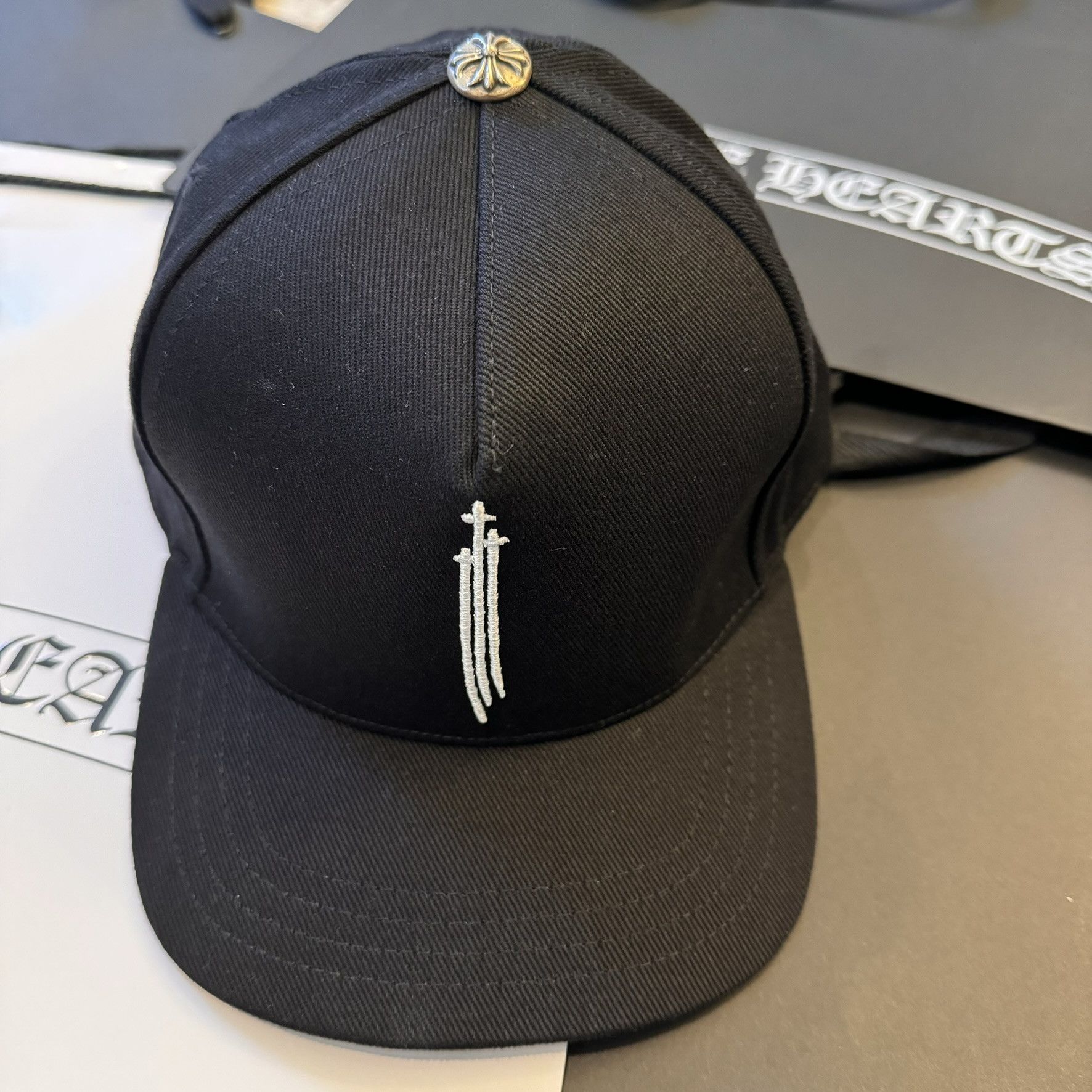 Chrome Hearts Chrome hearts 3rs rising star denim baseball hat black |  Grailed