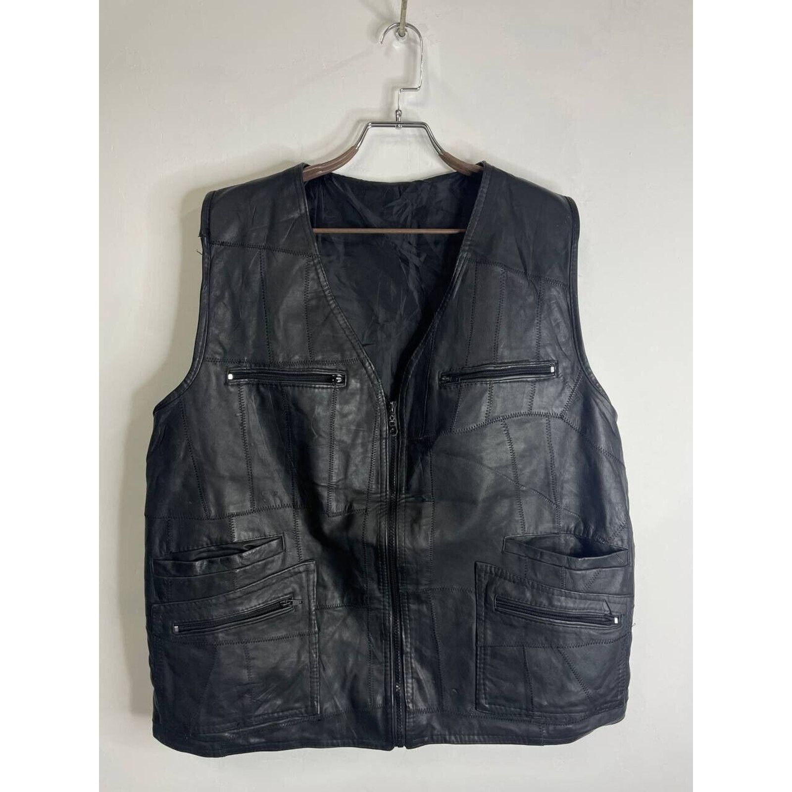 Vintage Vintage Black Leather Patchwork Utility Vest Multi-Pocket Size US XL / EU 56 / 4 - 1 Thumbnail