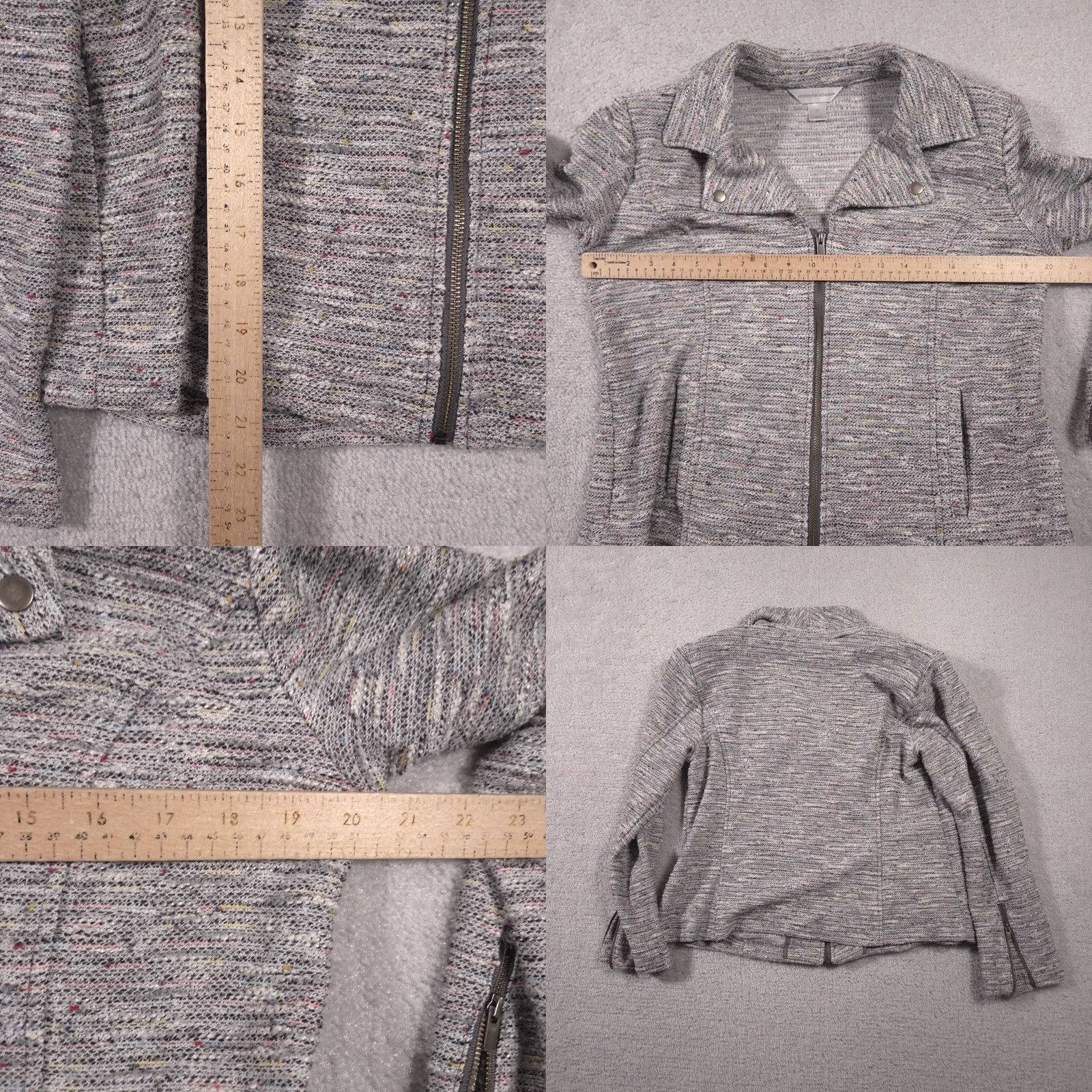 Vintage Christopher & Banks Jacket Womens M Gray Knit Moto Zip Snap Lapel Pockets Size M / US 6-8 / IT 42-44 - 8 Thumbnail