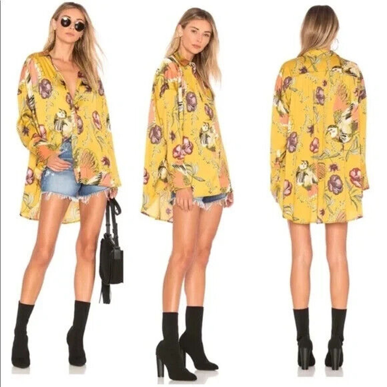 Free People FREE PEOPLE SILKY NIGHTS FLUER GOLD FLORAL LONG SLEEVE TOP Size XS / US 0-2 / IT 36-38 - 1 Thumbnail