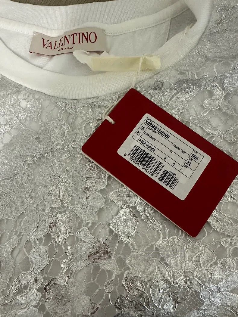Valentino Valentino Silver fine glitter lace paneled short sleeves Size XL / US 12-14 / IT 48-50 - 4 Thumbnail