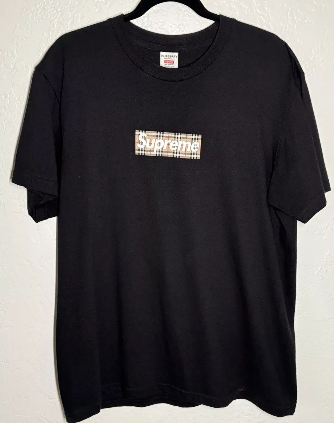 Supreme 🔥 Supreme x Burberry Box Logo Black Tee size L | Grailed