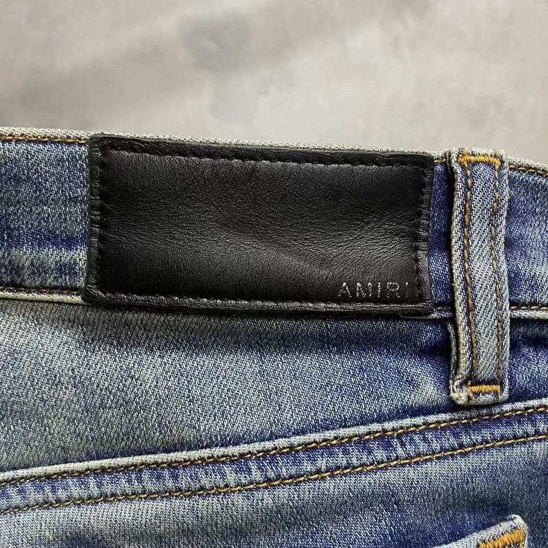 Amiri Amiri blue leather patched zipper jeans Size US 26 / EU 42 - 5 Thumbnail