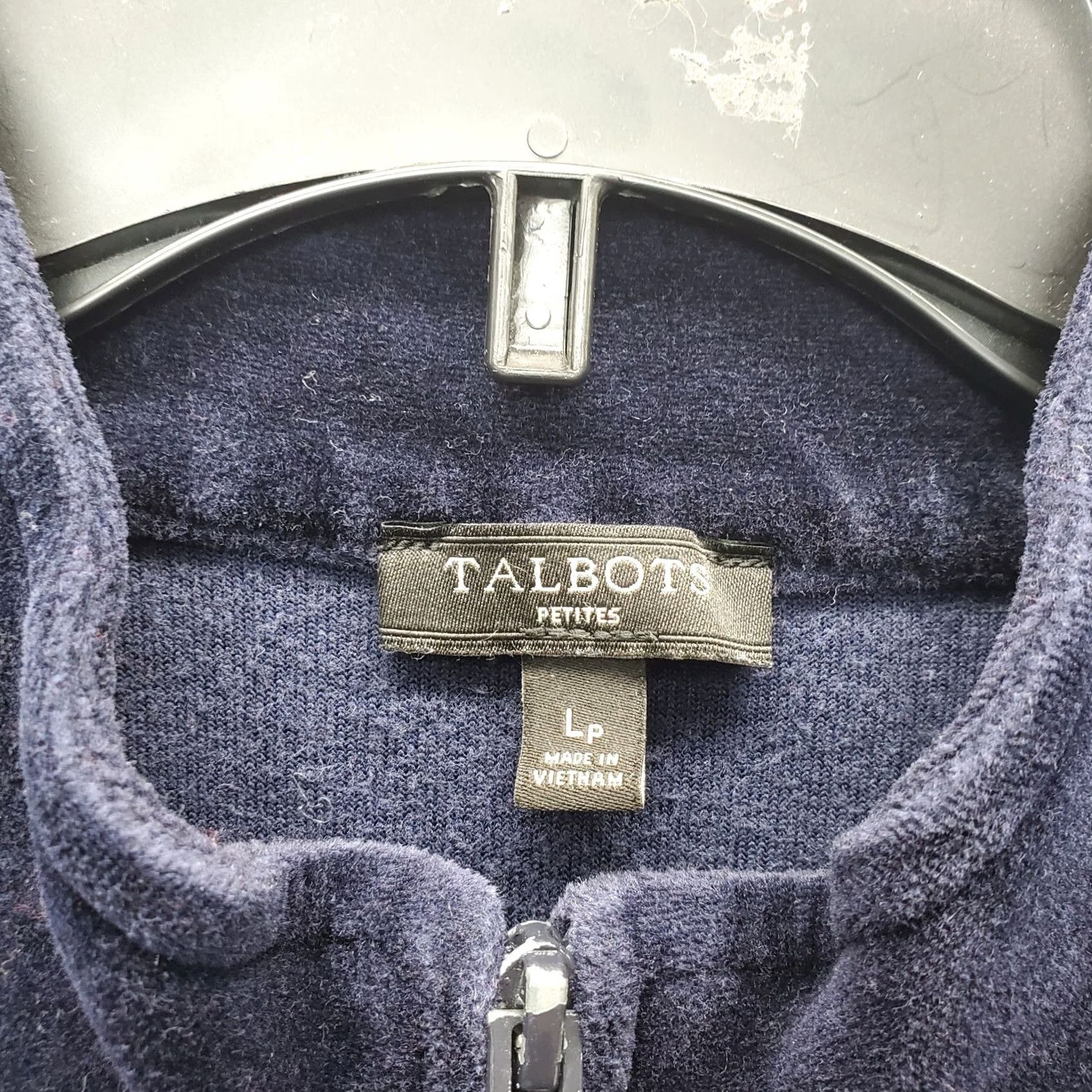 Talbots Talbots Velour Jacket Womens Petite Large Navy Long Sleeve Mock Neck Full Zip Size L / US 10 / IT 46 - 5 Thumbnail