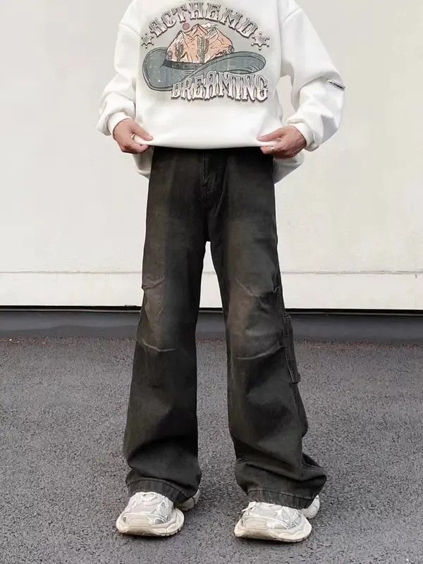 VIBE Vintage washed distressed smoky gray wide-leg jeans Size US 34 / EU 50 - 5 Thumbnail