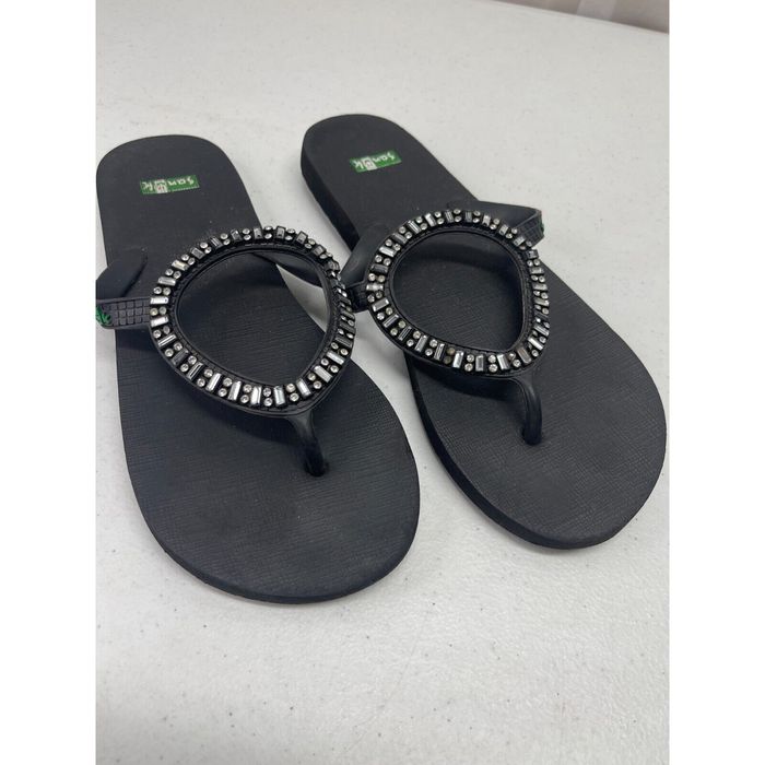 Sanuk Sanuk Sandals Size 7-8 Ibiza Monaco Thong Sandal Black Rubber