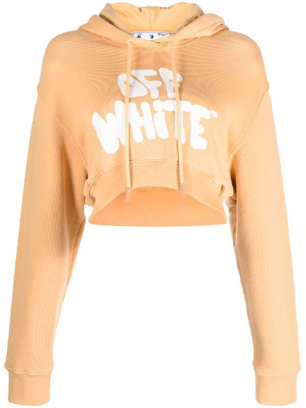 Off-White o1gr1nt0425 70S Type Logo Sup Crop Hoodie in Sand Size XL / US 12-14 / IT 48-50 - 1 Thumbnail