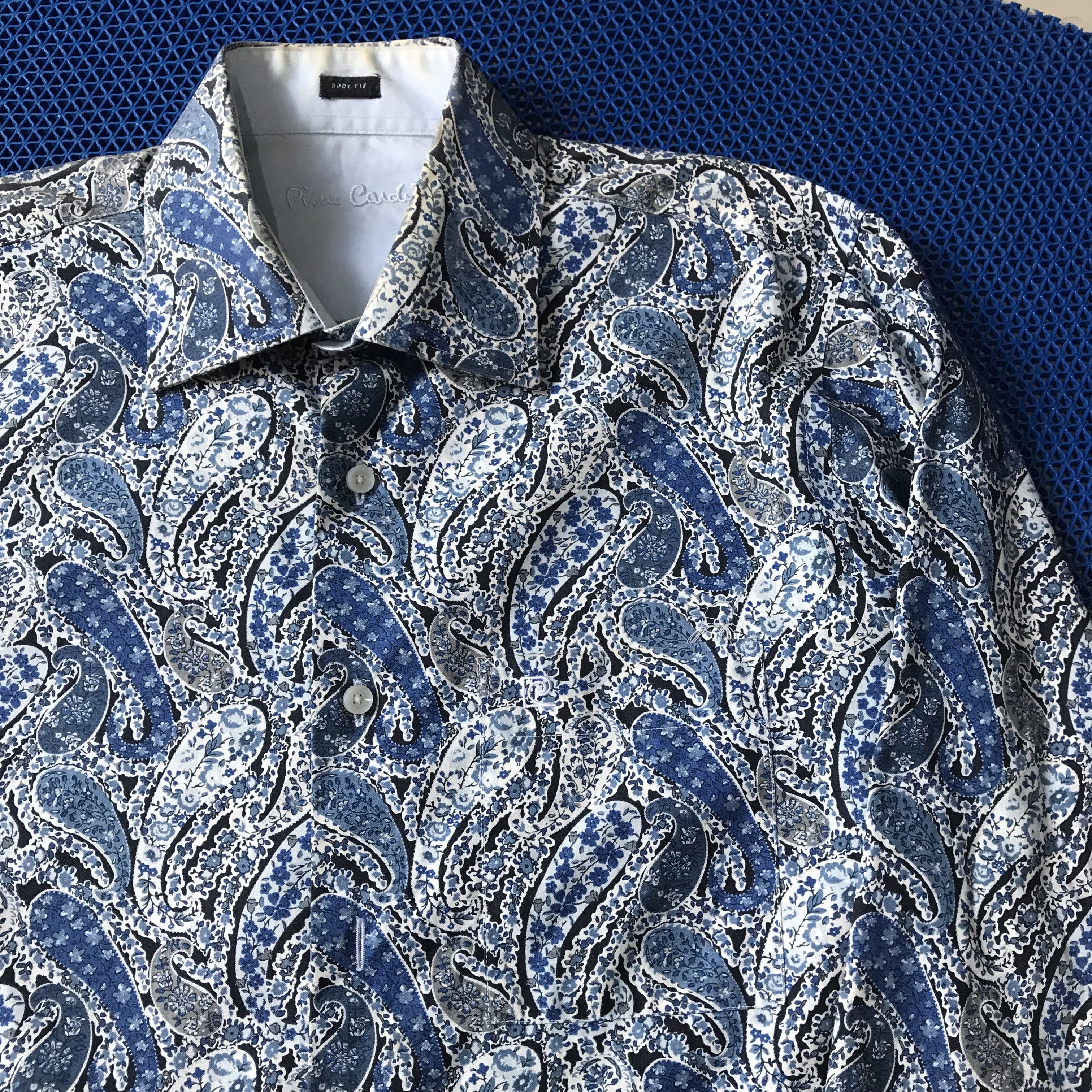 Designer × Pierre Cardin Pierre Cardin France paisley blue peacock long sleeves shirt Size US M / EU 48-50 / 2 - 8 Thumbnail