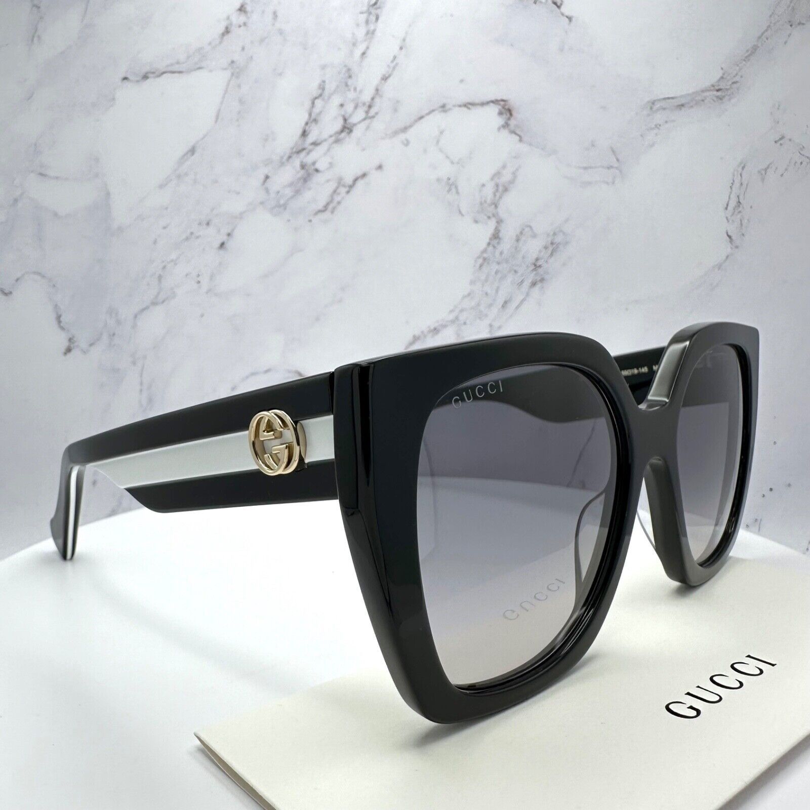 Gucci New Gucci Sunglasses Black White Gold Interlocking GG Size ONE SIZE - 19 Thumbnail