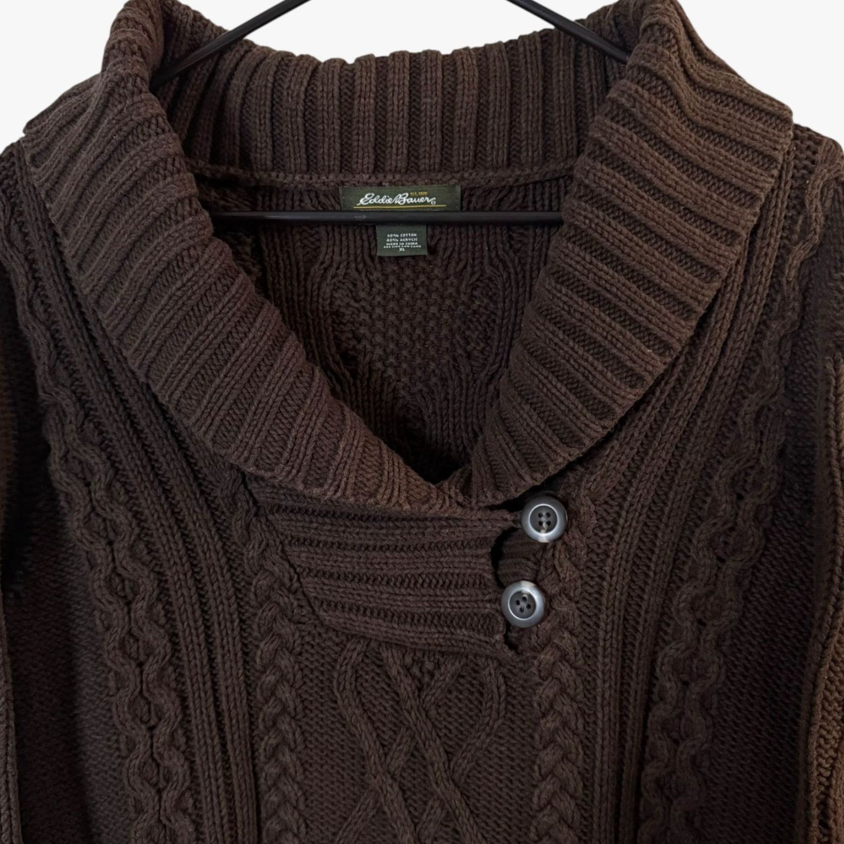 Eddie Bauer VINTAGE Eddie Bauer Sweater Womens XL Brown Ribbed Cable-Knit Shawl Collar Chunky Knit Pullover Sweatery? Size XL / US 12-14 / IT 48-50 - 5 Thumbnail