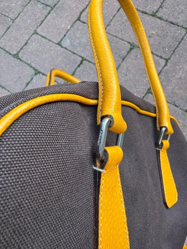Prada Vintage 90s Prada Canvas Leather Bowling Bag Yellow Size ONE SIZE - 8 Thumbnail