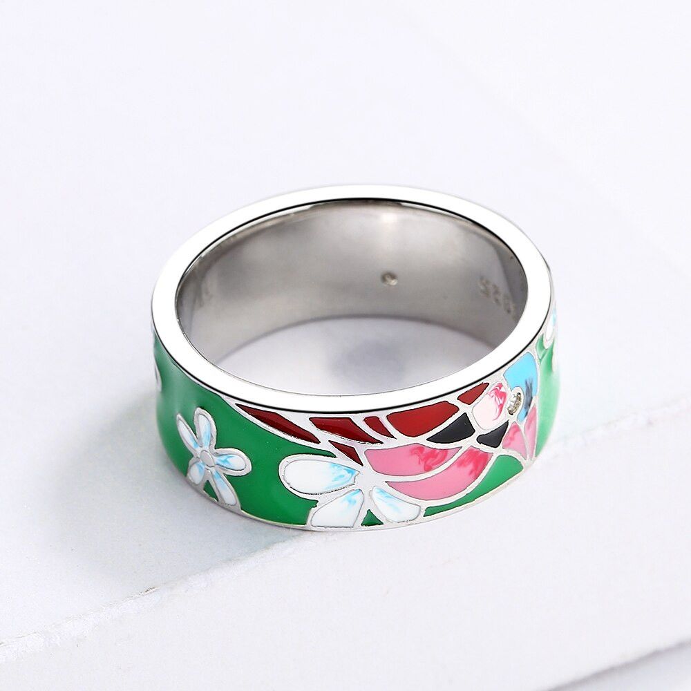 Jewelry Exquisite Red Flower Handmade Enamel Ring Size ONE SIZE - 2 Thumbnail