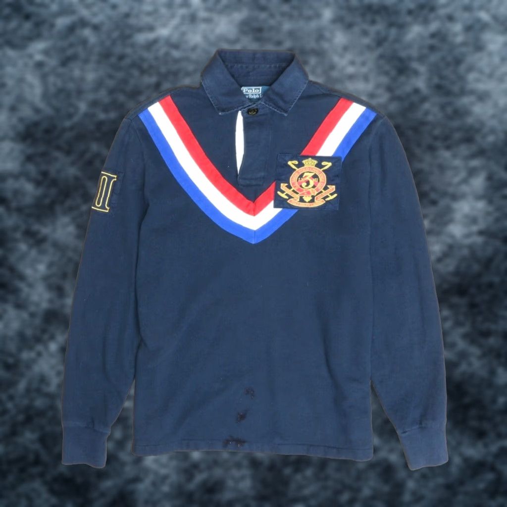 Blue Rugby Mens Vintage Rugby Shirt VINTAGE Polo Ralph Lauren Rugby Shirt Mens Small Blue Long Sleeve
